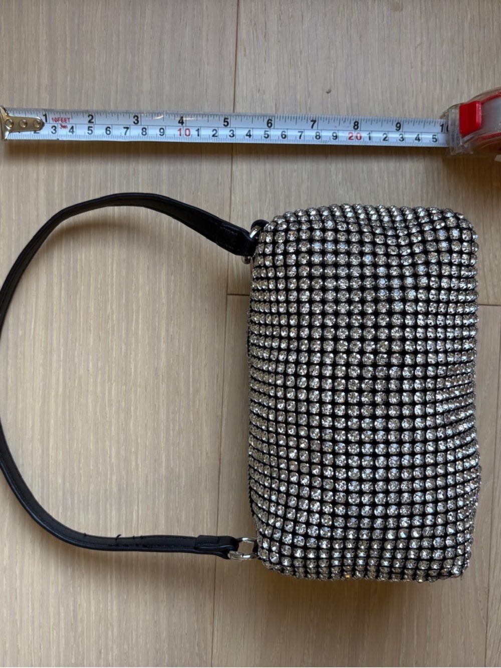 Black Crystal Mesh Evening Shoulder Bag - Picture 5 of 11